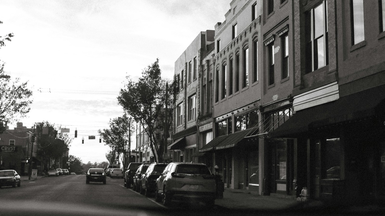 Downtown Wilmington street with historic brick building